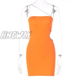 Hnewly Sleeveless Diamonds Chain Cut Out Mini Slip Prom Dress Sexy Bodycon Summer Women Club